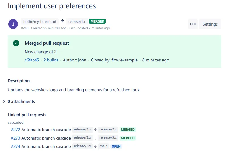 Cascade pull request deatil linked