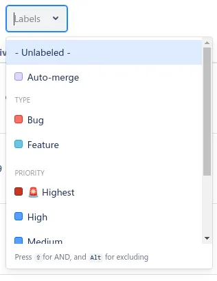 Pull reuqest label filter