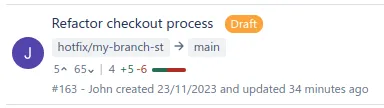 Bitbucket pull request with files and number of lines changed