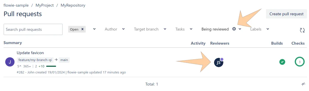 Reviweing status and filter on pull request search page